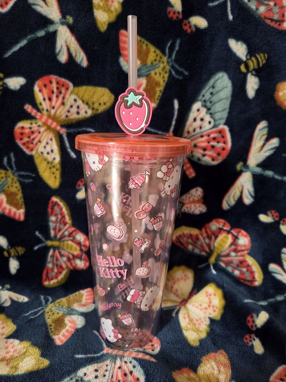 Hello Kitty Pink & Clear Strawberry Travel Cup with Charm Straw